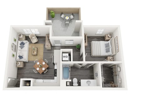 Amelia One bedroom one bathroom B1 floorplan- 605 sq ft